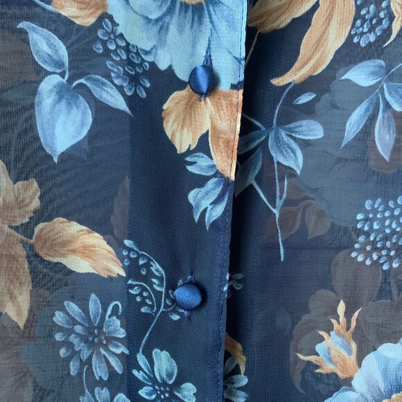 Secret Treasures Blue Floral Sheer Pajama Top Button Up Front Satin Trim Size L - Picture 5 of 15